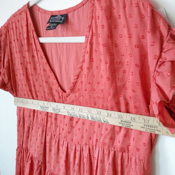 Angie Womens S Tiered Summer Sun Dress Beach Cover-up Swiss Dot Terracotta Boho - Picture 10 of 11